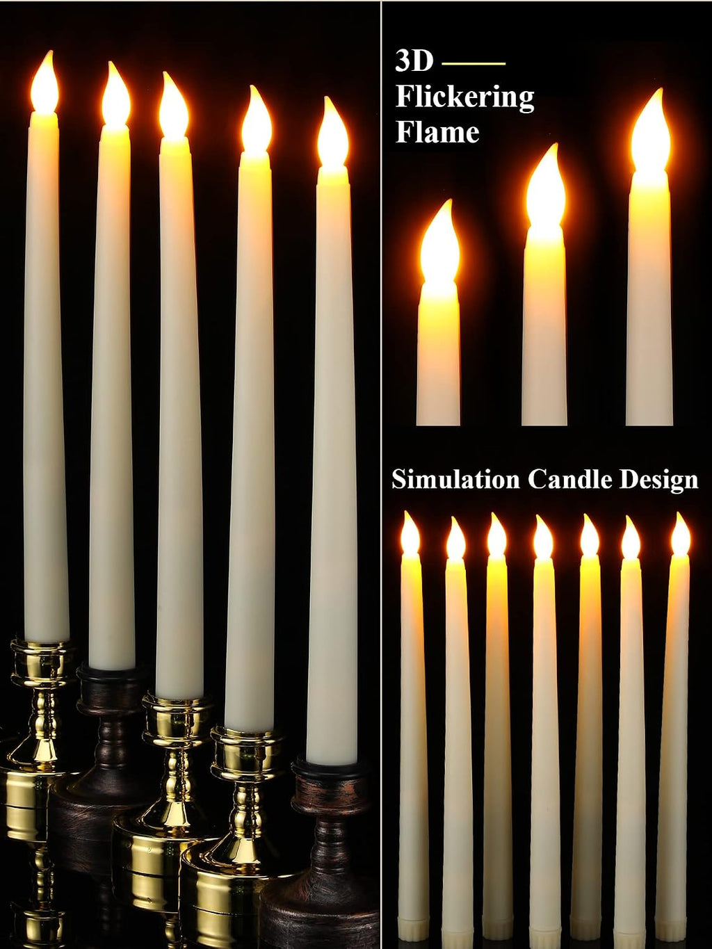 Funtery 48 Pcs Flameless LED Taper Candles,Ivory,11",Classic Style