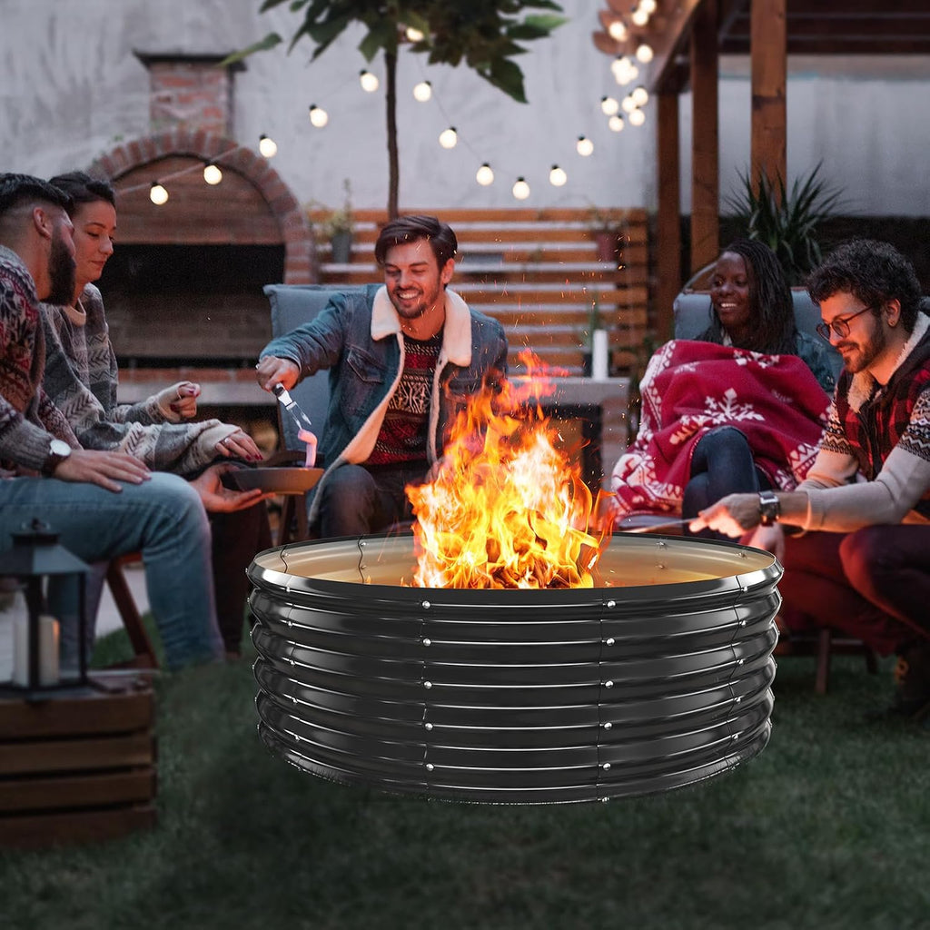17In Tall 48 Inch Diameter Round Galvanized Fire Pit Ring/Fire Ring Black