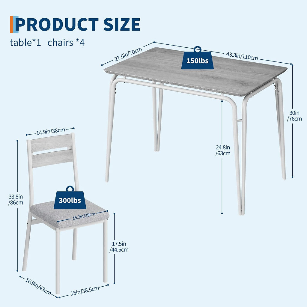 GarveeHome Dining Table for 2, Small Table and Chairs Set of 2, Square Dinette Set for 2, 3 Piece Kitchen & Dining Room Sets for Small Space (White, Table with 4 Upholstered Chairs)