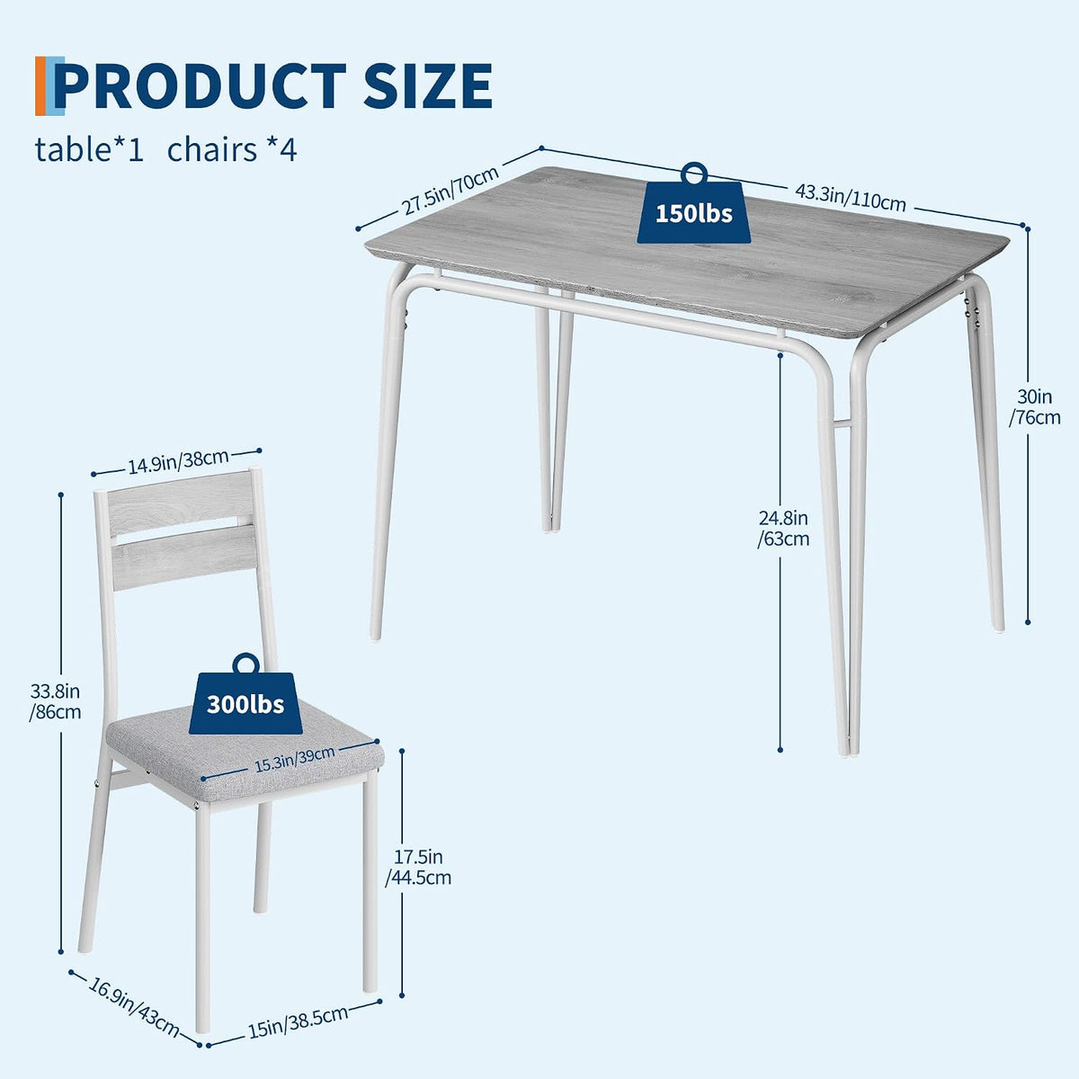 GarveeHome Dining Table for 2, Small Table and Chairs Set of 2, Square Dinette Set for 2, 3 Piece Kitchen & Dining Room Sets for Small Space (White, Table with 4 Upholstered Chairs)