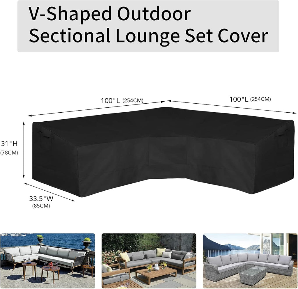 Easy-Going 600D Patio V-Shaped Sectional Sofa Cover 100" L(on Each Side)