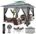 COBIZI 12x12 Pop Up Gazebos On Clearance - Portable Gazebo with Mosquito Nettings- Upgrade Easy Up Outdoor Canopy Waterproof, 4 Ropes 8 Stakes and Carry Bag for Patio Garden(Dark Gray)