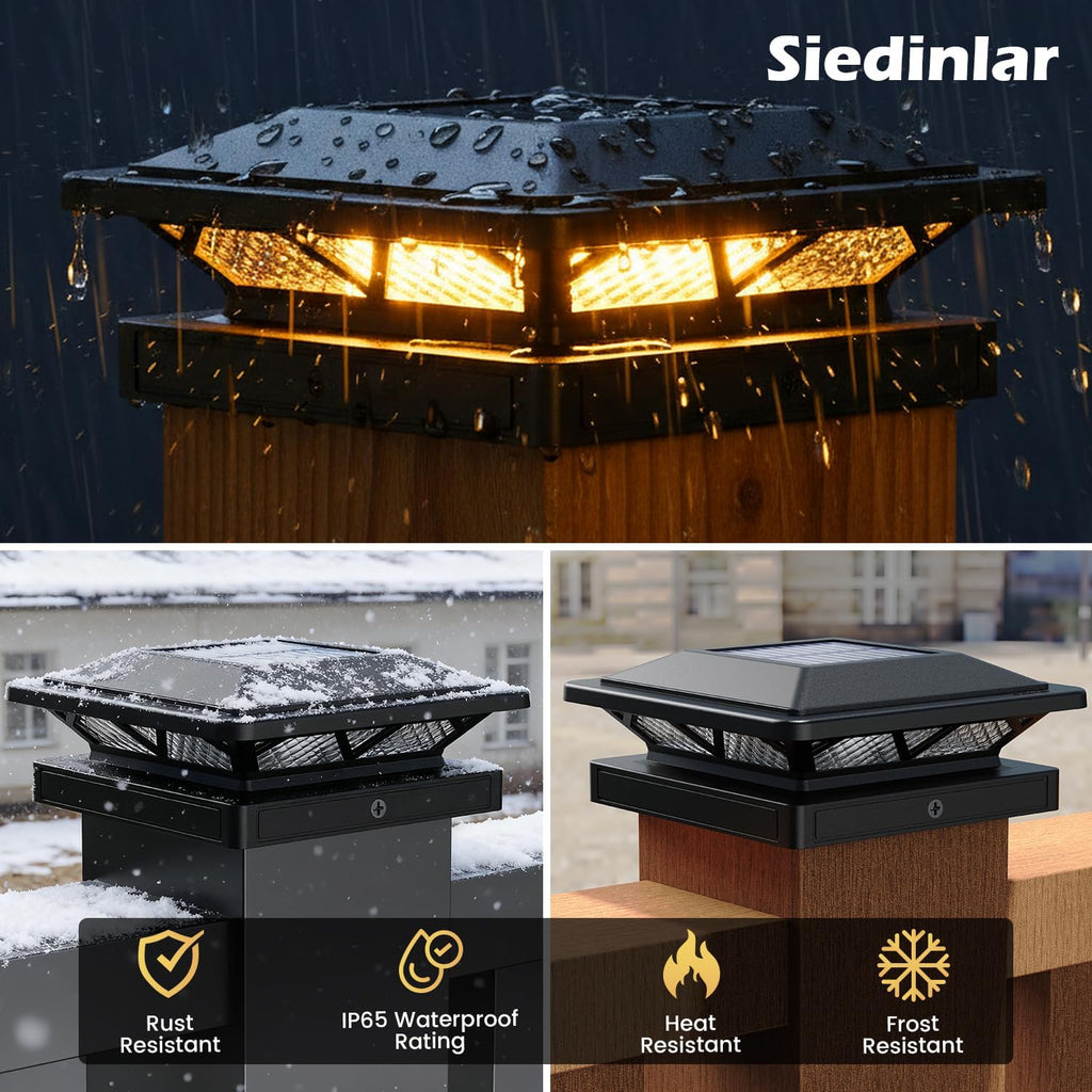 siedinlar solar post cap lights outdoor 2 modes, front angle view