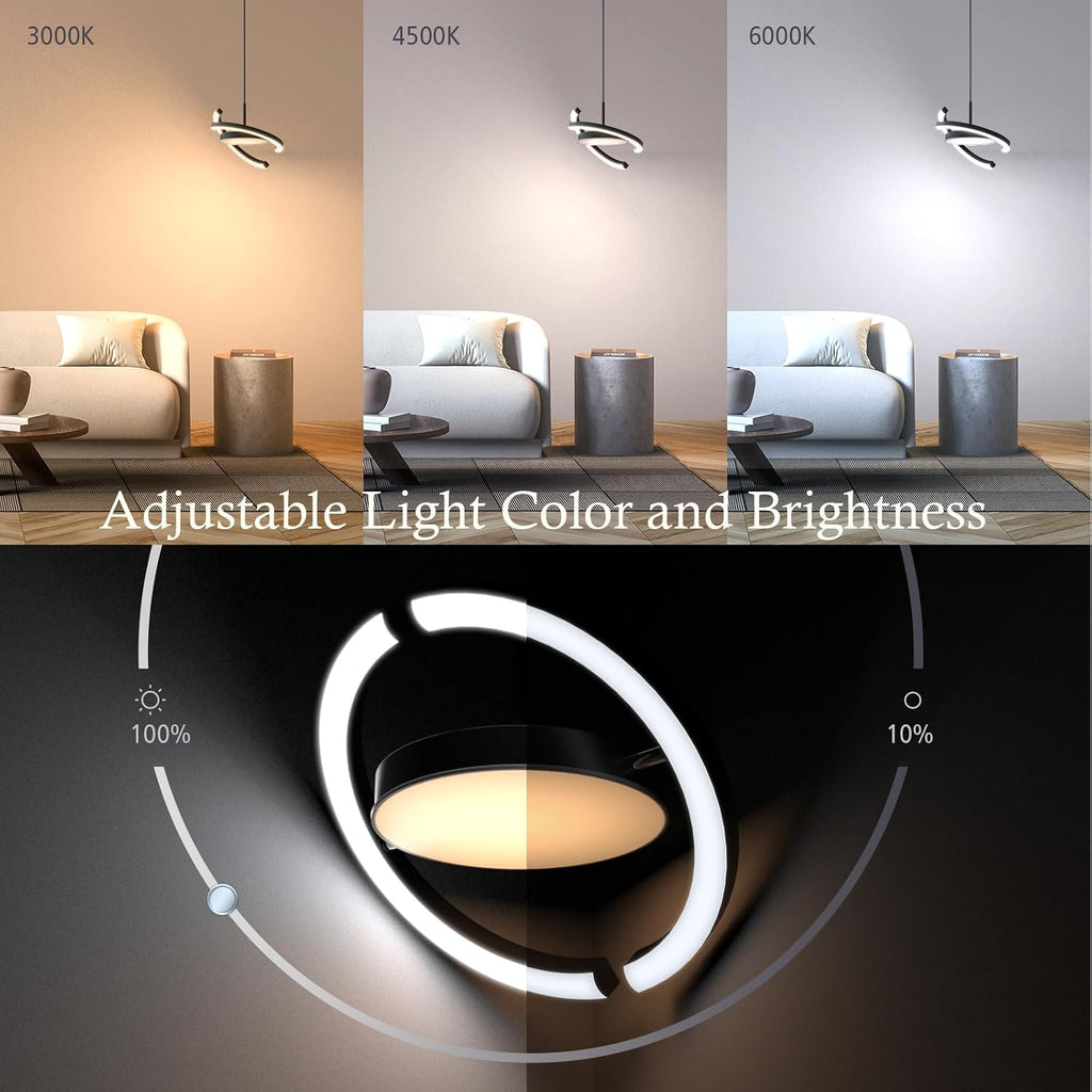 LED Saturn Pendant Lights, 3000-6000K Dimmable with Remote, Black, 1-Pack