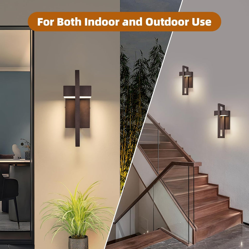 Modern Outdoor Wall Lights Brown Exterior Lighting Fixtures, 13.7'' 2 Pack
