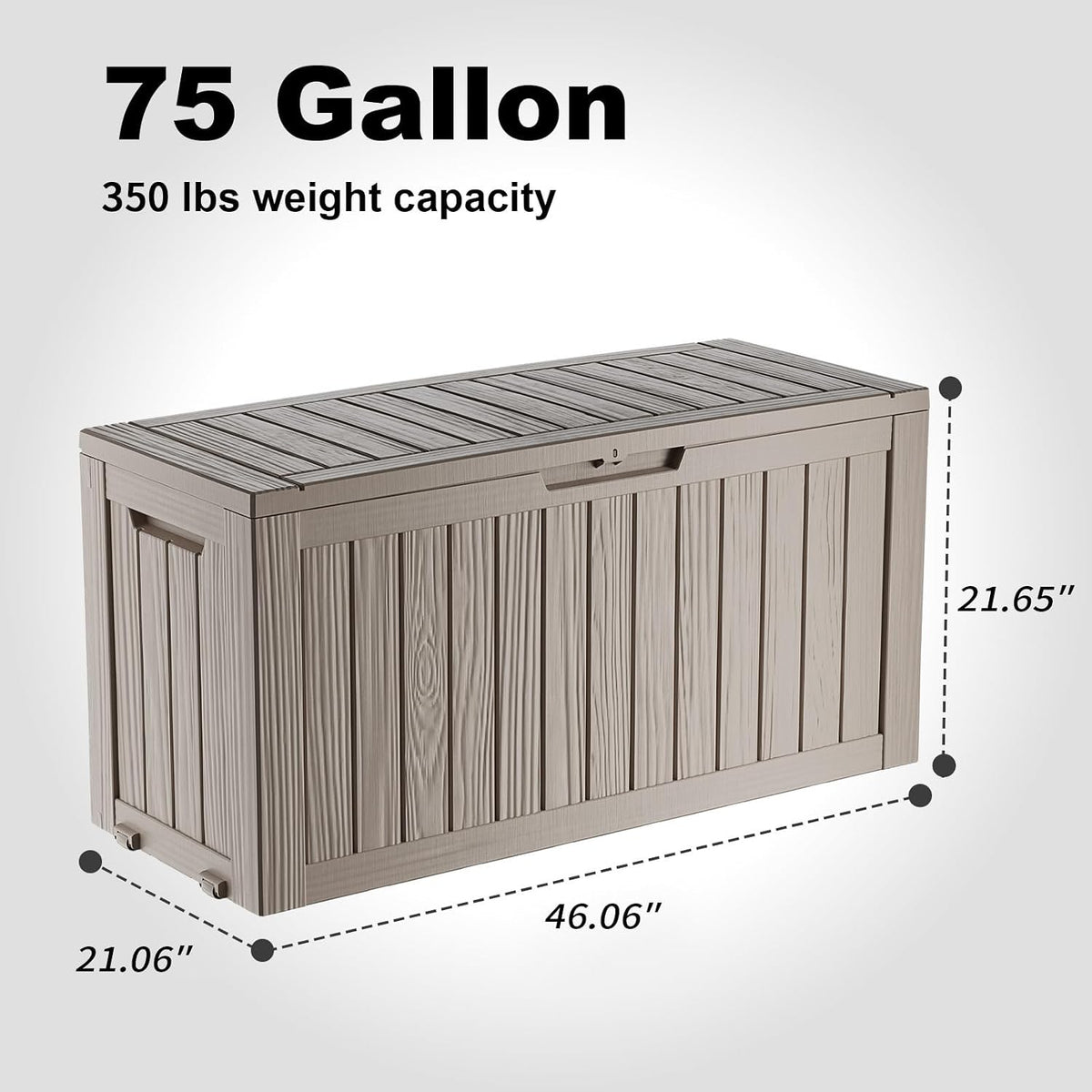 PatioZen 75 Gallon Outdoor Deck Box,Waterproof Resin Outdoor Storage Boxes, Outside Storage Lockable Container for Garden Tools,Indooor Cushions,Accessories (Grey)