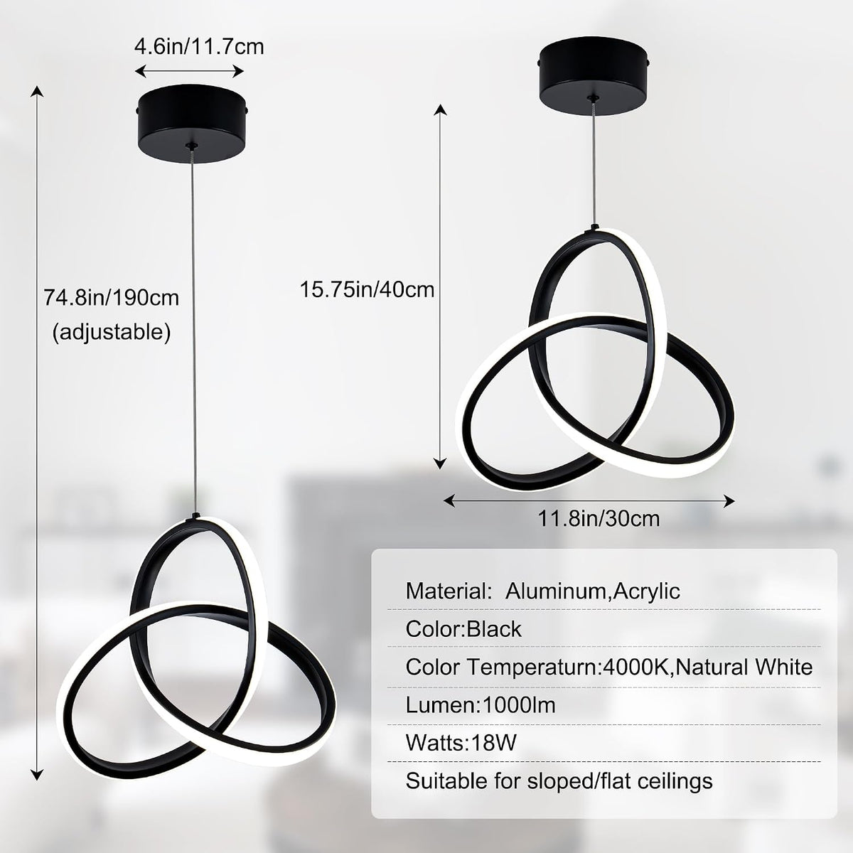 MAYNA Modern Spiral Led Chandelier,Modern Pendant Light 3 Pack (Black)