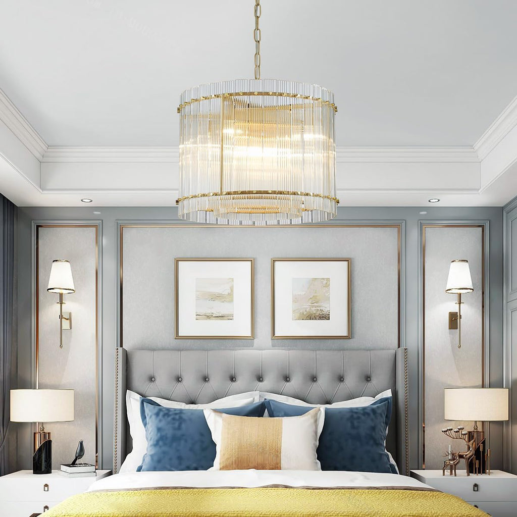 Saint Mossi 22045 Pendant Chandeliers, Mid-Modern Modern Design, Perfect for Living Space, 8 x E12 Sockets, D19'' x H14'', Adjustable Max Height 78", Glass Shade & Gold Finish Metal Frame