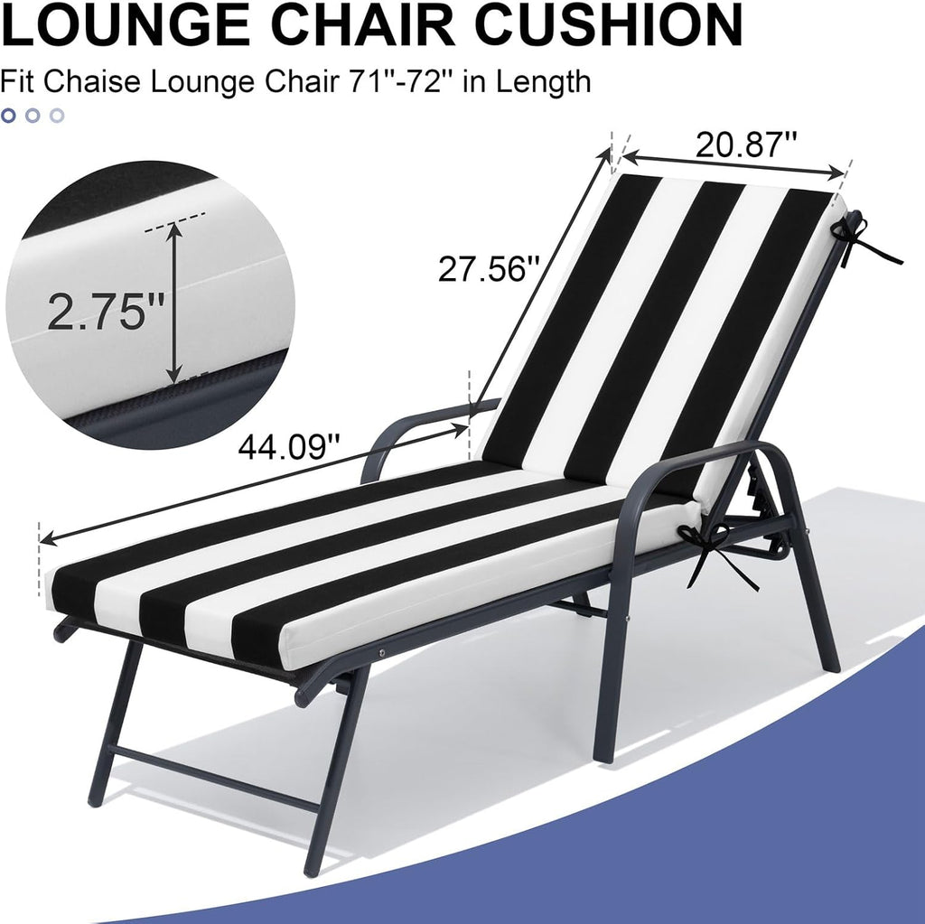 Crestlive Chaise Lounge Cushions Outdoor Set of 2, 72"x21", Water Resistant
