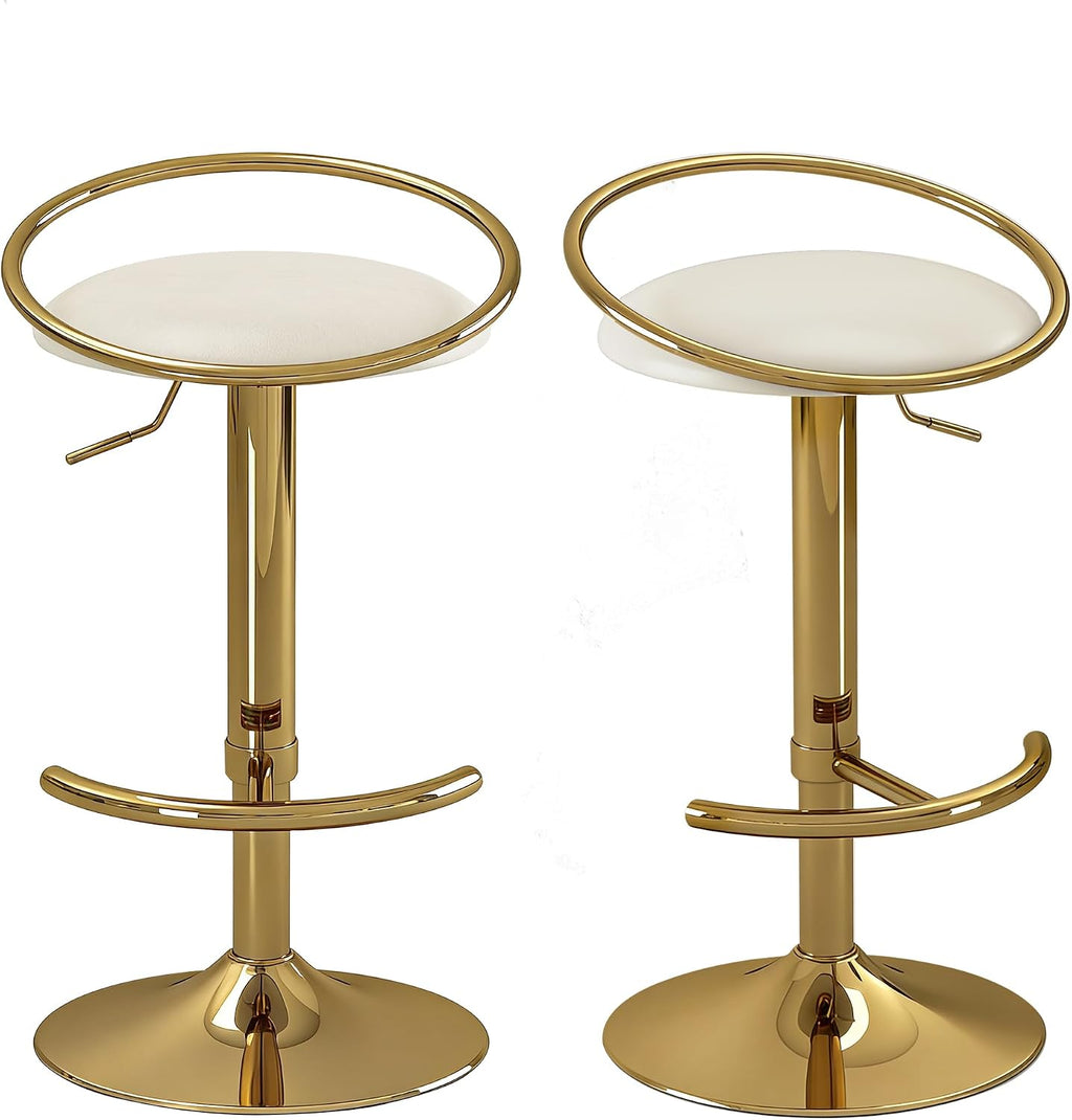 Bar Stools Set of 2, Adjustable Swivel Counter Stools with Upholstered Seat, PU Leather Counter Height Barstools for Bar, Kitchen Island, Dining Room, Gold