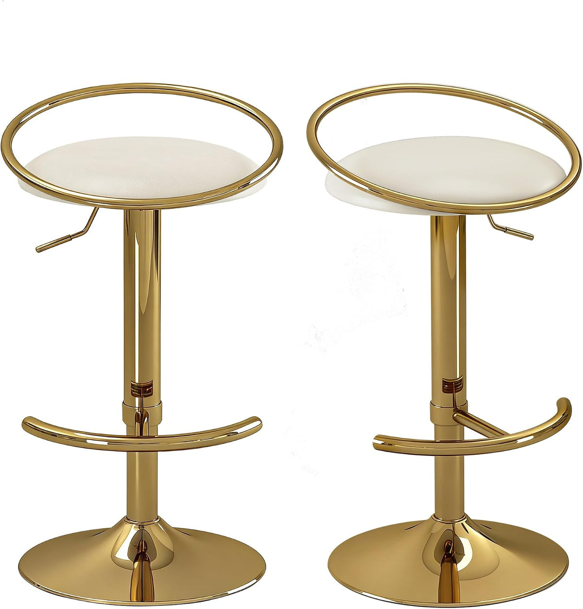 Bar Stools Set of 2, Adjustable Swivel Counter Stools with Upholstered Seat, PU Leather Counter Height Barstools for Bar, Kitchen Island, Dining Room, Gold