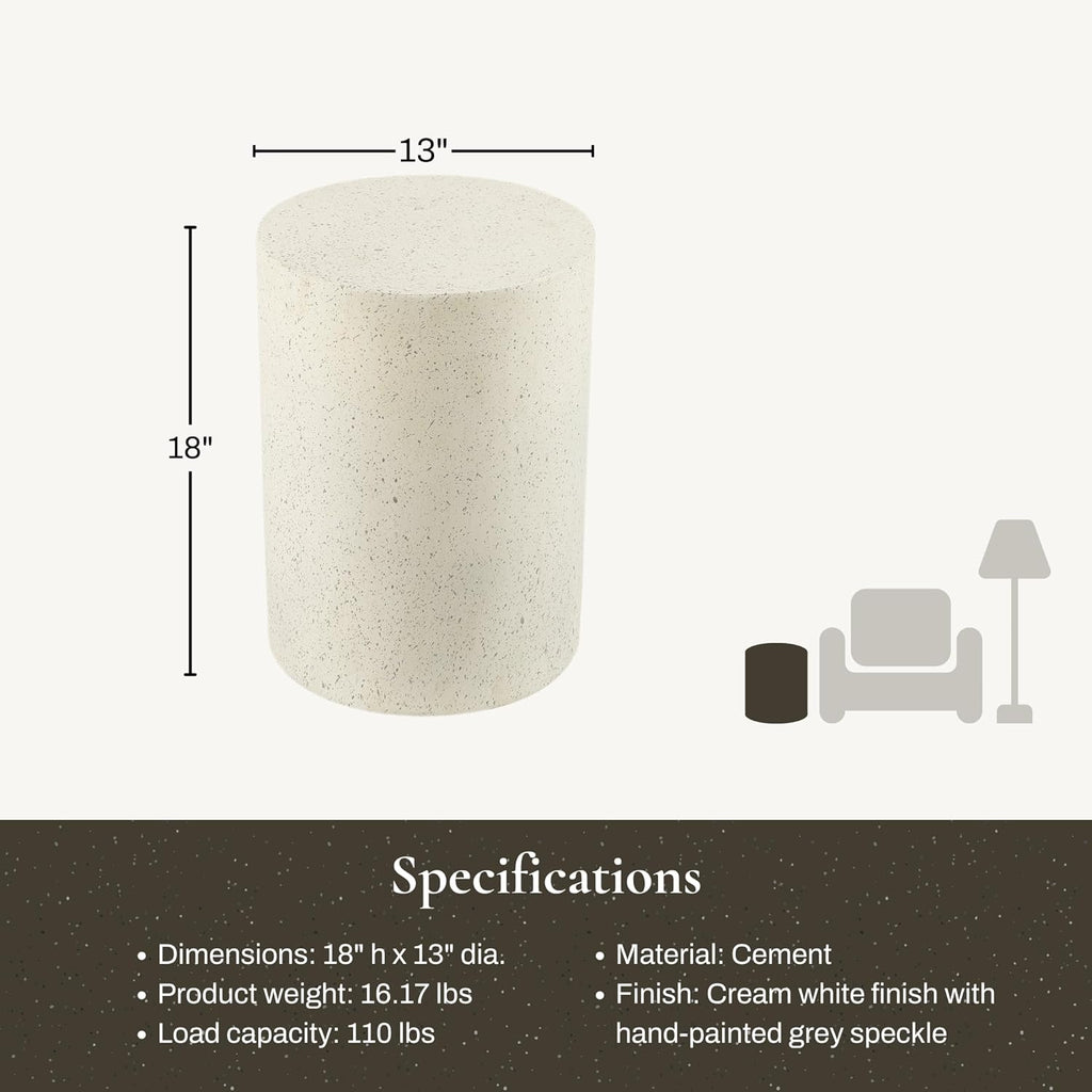 LuxenHome 18" Cement Outdoor Side Table, Modern Round Patio End Table