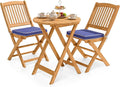GIANTEX 3 Pieces Acacia Wood Bistro Set, Outdoor Folding Table & Chairs