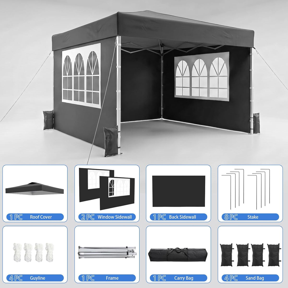 10x10 Pop Up Canopy Tent with Dual Vented Roof, One Push Setup, Black