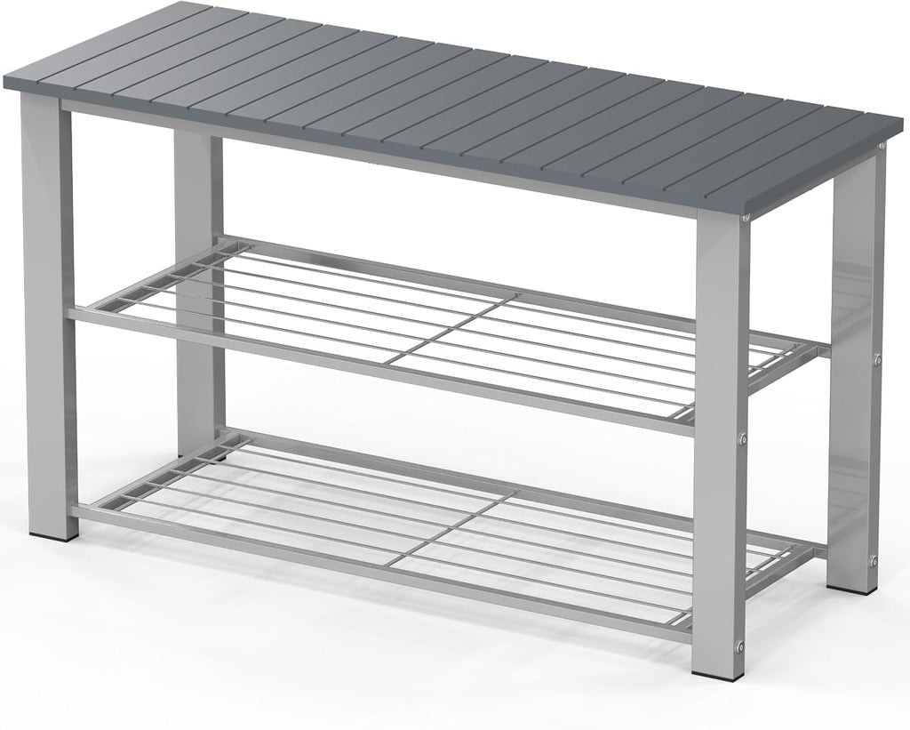 Simple Houseware Wooden Top Shoe Rack Bench for Entryway, Grey