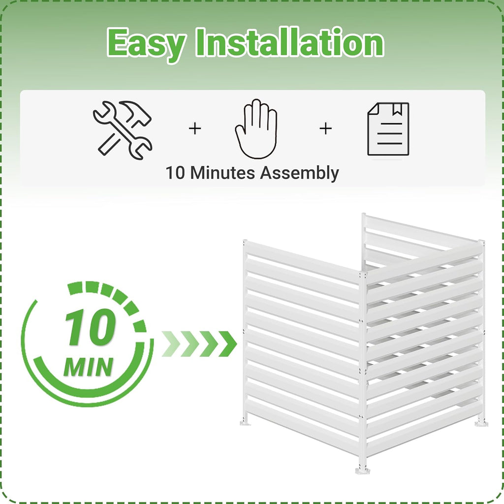 BESFUR 42" H x 38" W Metal Privacy Fence Panels for Outside, Air Conditioner Fence, Decorative Fence Panels for Patio Privacy, Trash Can Hider Outdoor, Pool Equipment Enclosure(White/2 Panels)