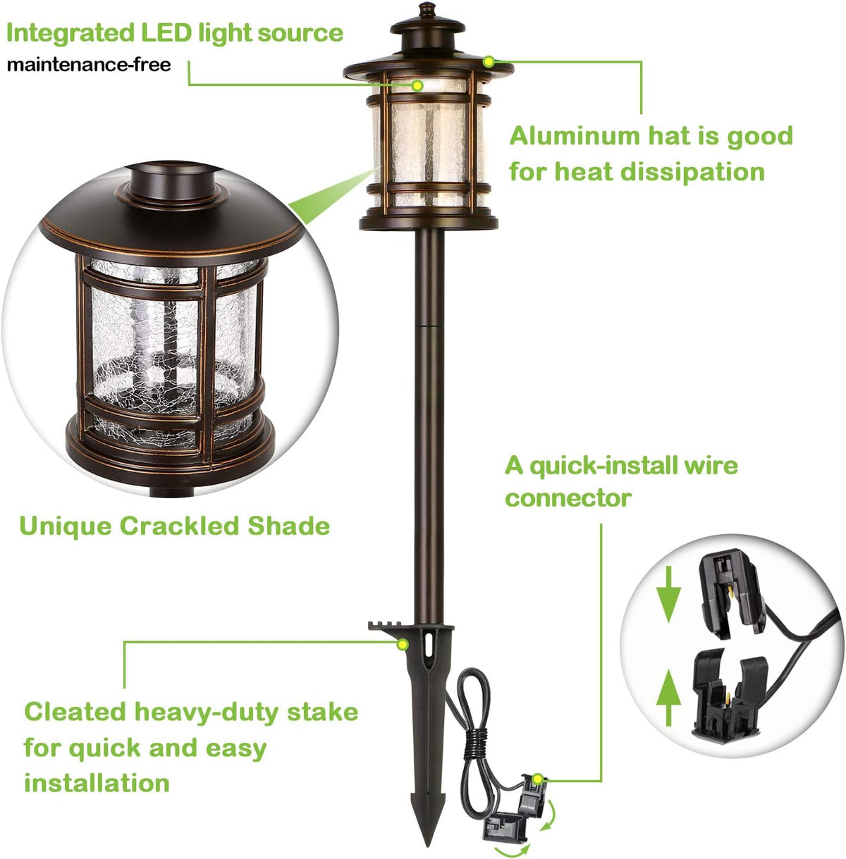 hykolity Low Voltage ORB LED Landscape Path Light with Crackled Glass Shade