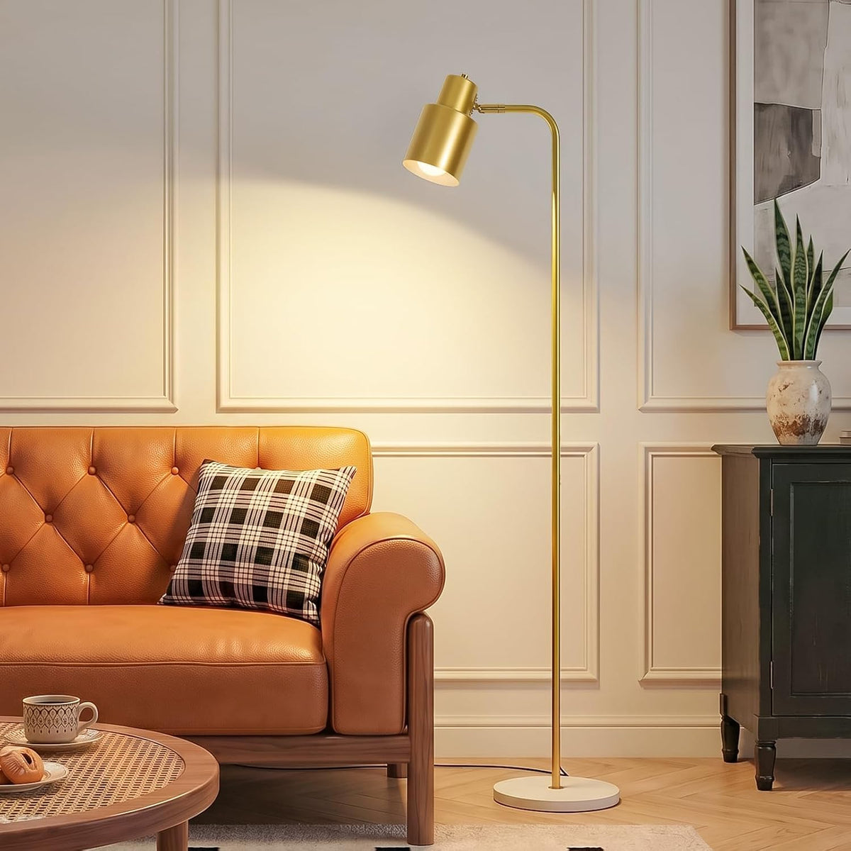 Modern Minimalist Gold Floor Lamp with Three Color Dimming Bulb