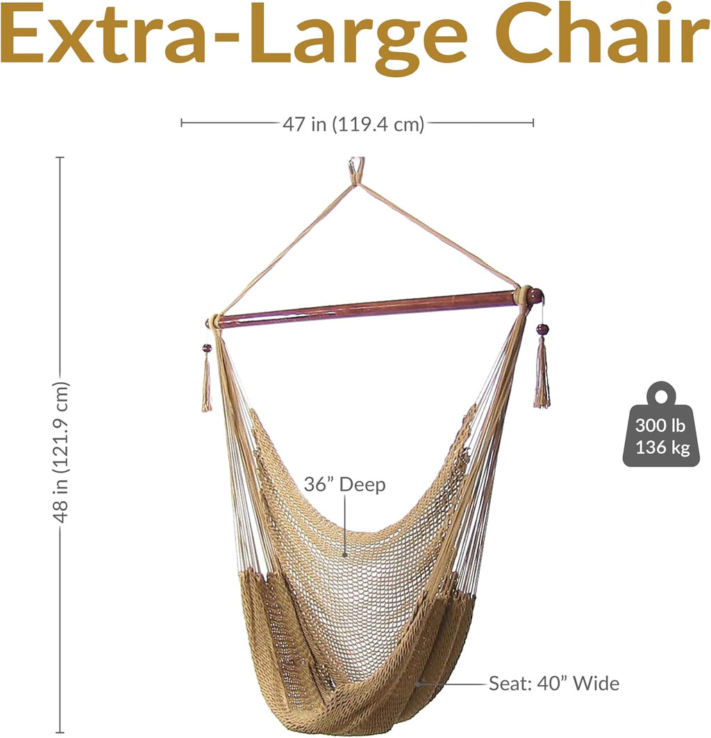 Sunnydaze Hanging Hammock Chair Swing for Patio, Caribbean, Tan