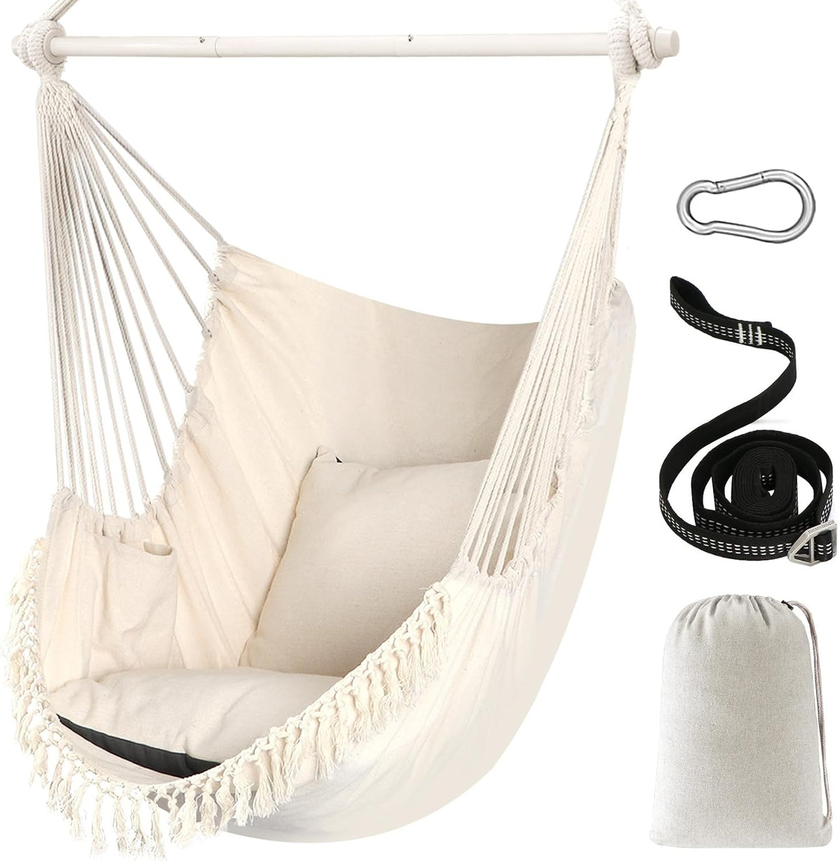 Chihee Hammock Chair Max 500 Lbs 2 Cushions Spreader Bar Strap Carabiner