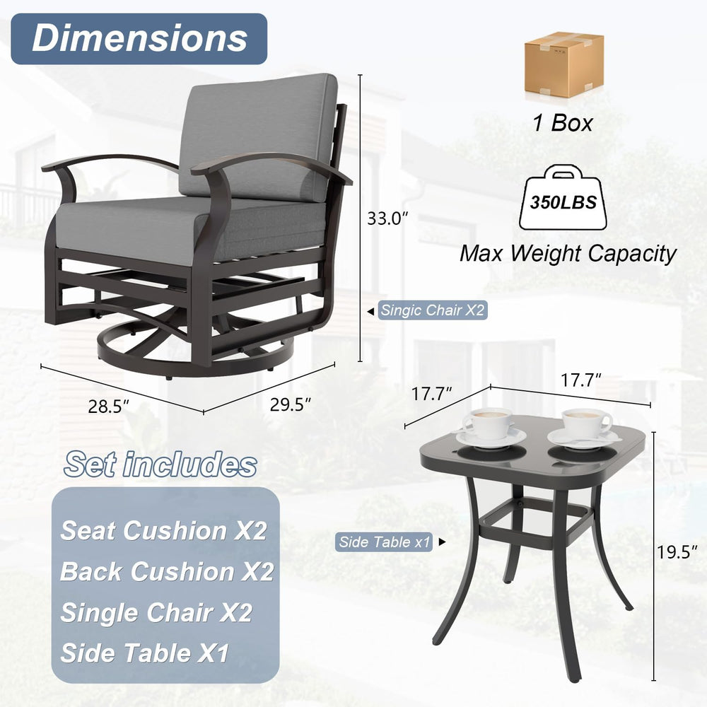 Kurapika 3 Pieces Patio Furniture Set, Outdoor Aluminum Rocking Chair, Patio ...