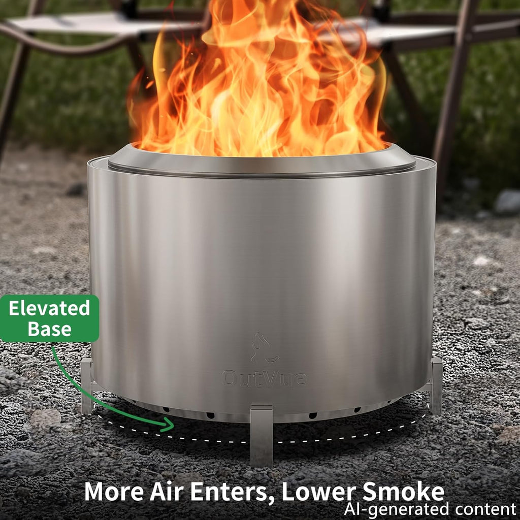 outvue 27 inch stainless steel smokeless fire pit, side view