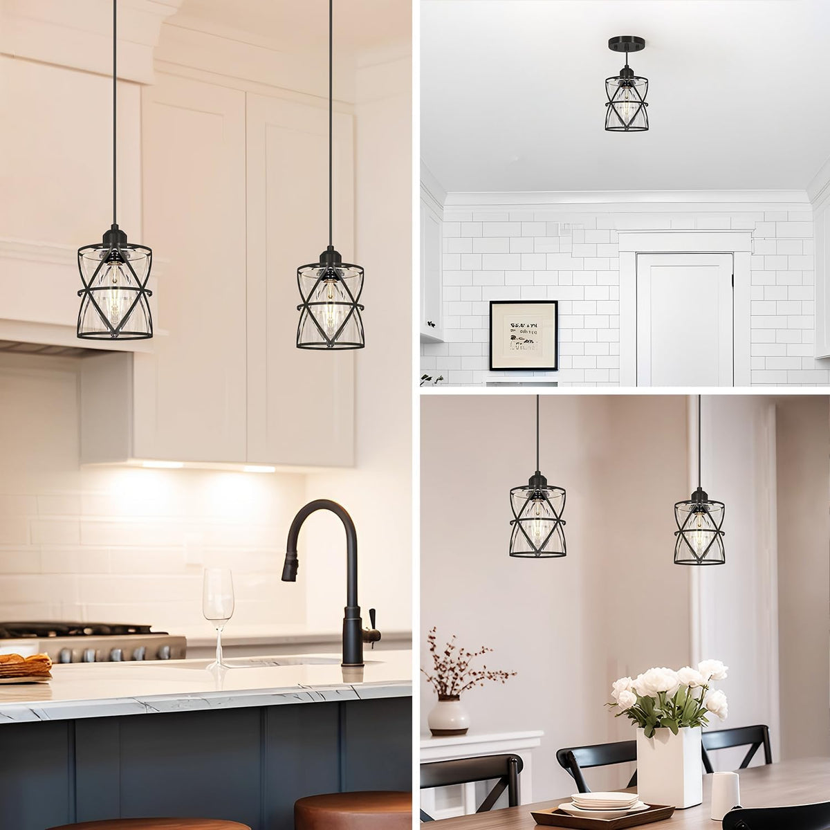 DSMJFU Black Glass Pendant Lights Kitchen Iskland Set of 2 for Bedroom Sink