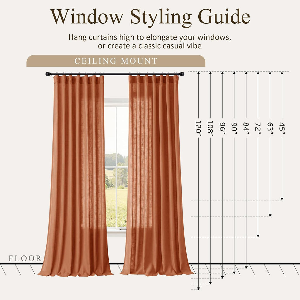Jowels Terracotta Linen Curtains 102 Inches Long 2 Panels for Living Room