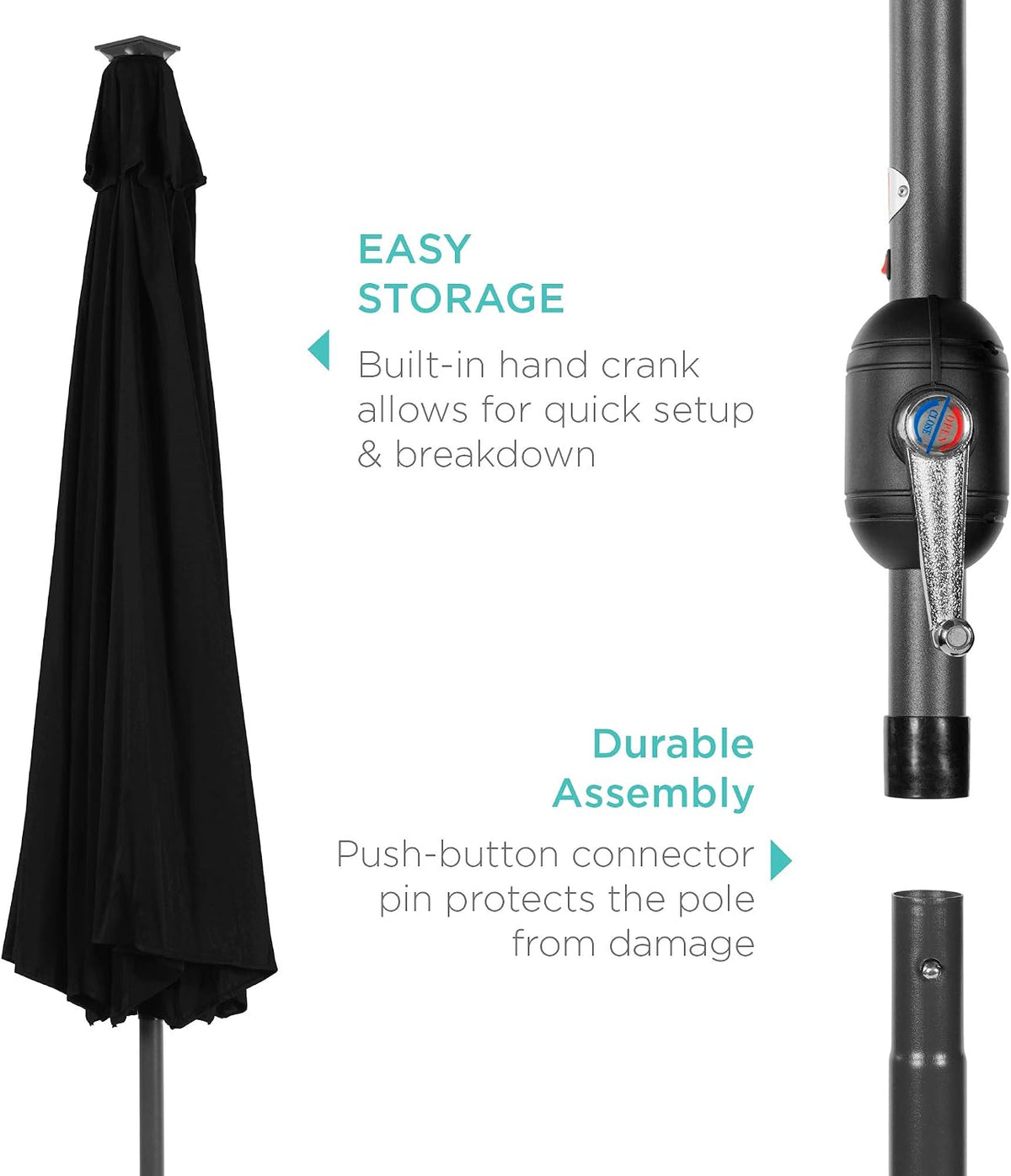 Best Choice Products 10ft Solar Polyester LED Lighted Patio Umbrella w/Tilt Adjustment and UV-Resistant Fabric