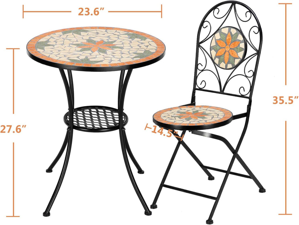 vingli 3 pieces garden patio mosaic table, outdoor, side view