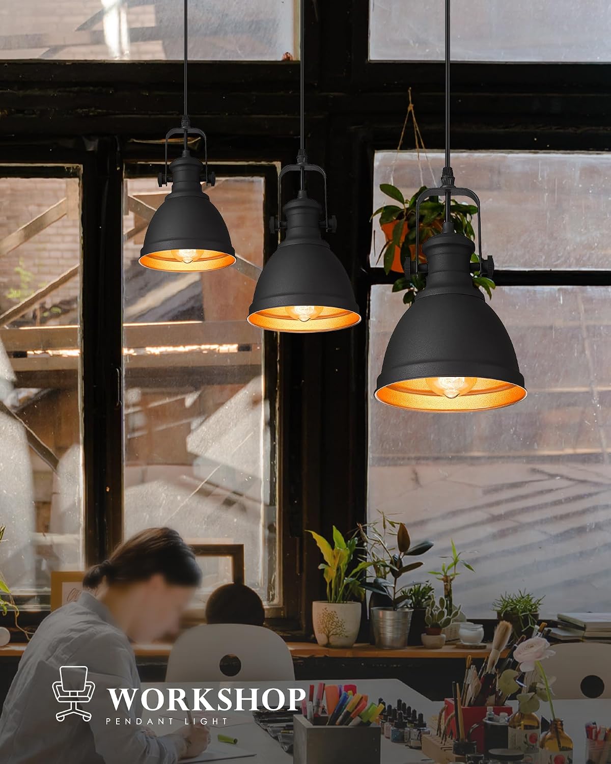 2-Pack Black Pendant Lights Kitchen Island, 6.5" Metal Shade