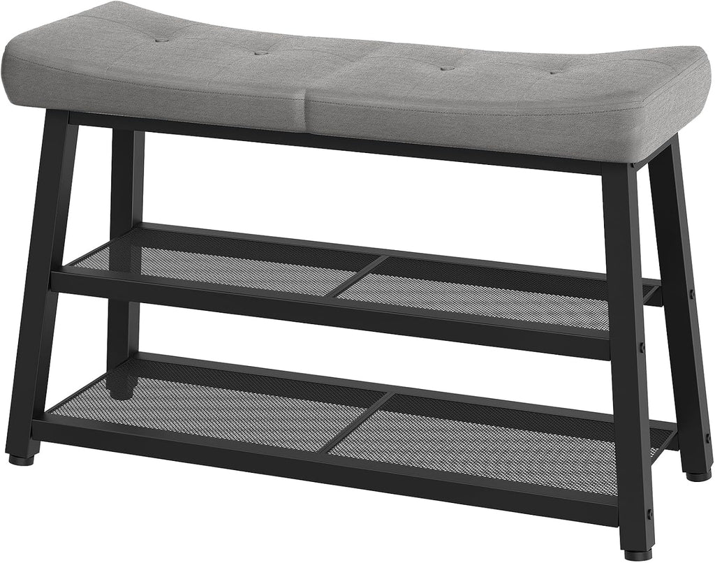 YATINEY Shoe Bench, 3-Tier Shoe Rack, Entryway Bench with Storage and Cushion, for Hallway, Foyer, Bedroom, Gray and Black HX02BG