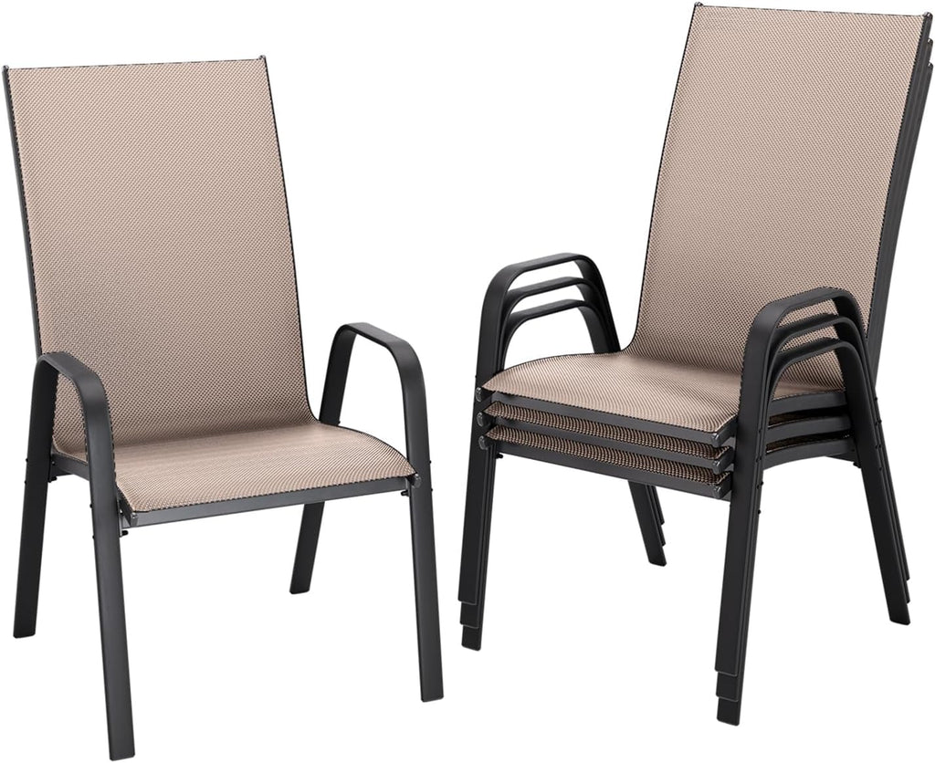 JEAREY Patio Dining Chairs Set of 4, Stackable Outdoor Chairs, Brown