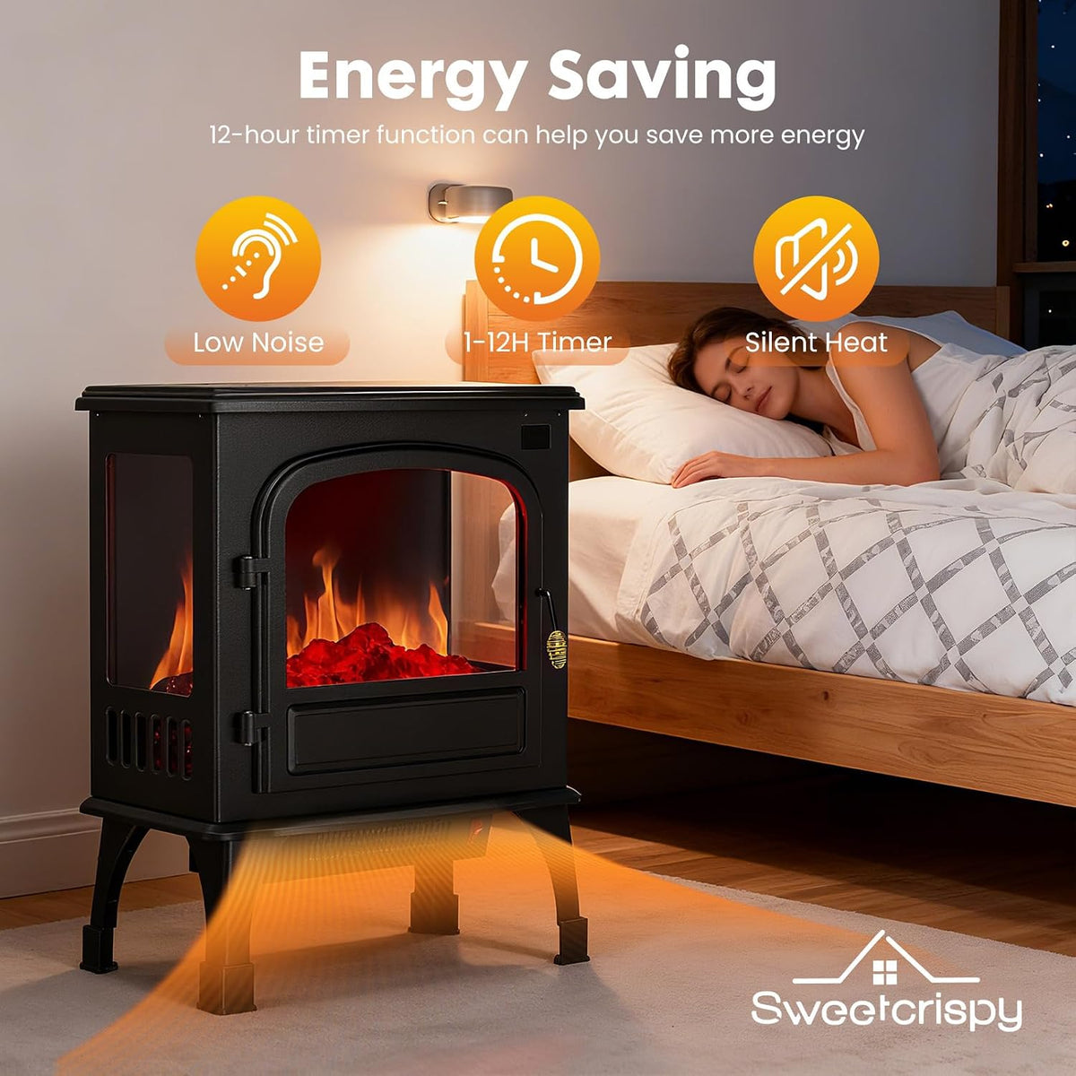 Sweetcrispy 26" Electric Fireplace Heater, Freestanding Indoor Fireplace
