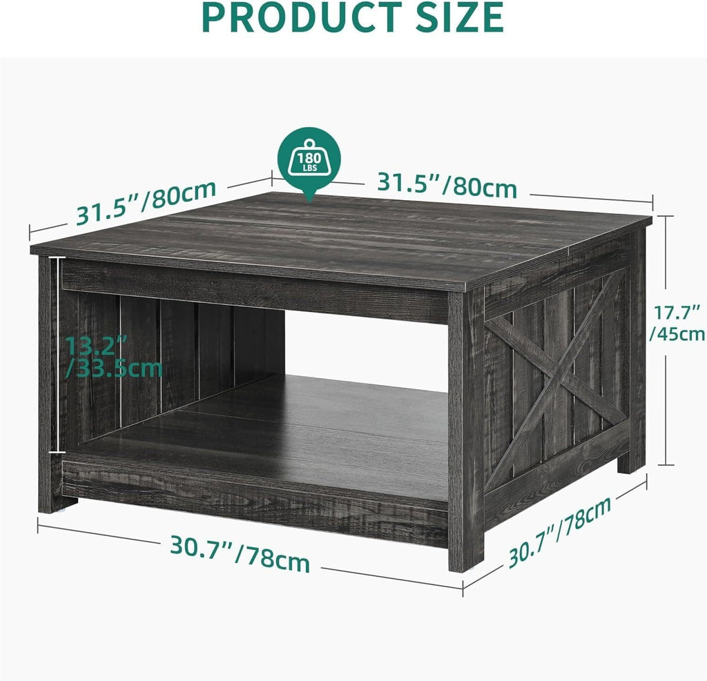 YITAHOME Coffee Tables Farmhouse Coffee Table with Storage Rustic Wood Cocktail Table,Square Coffee Table for Living Meeting Room with Half Open Storage Compartment,Dark Rustic Oak