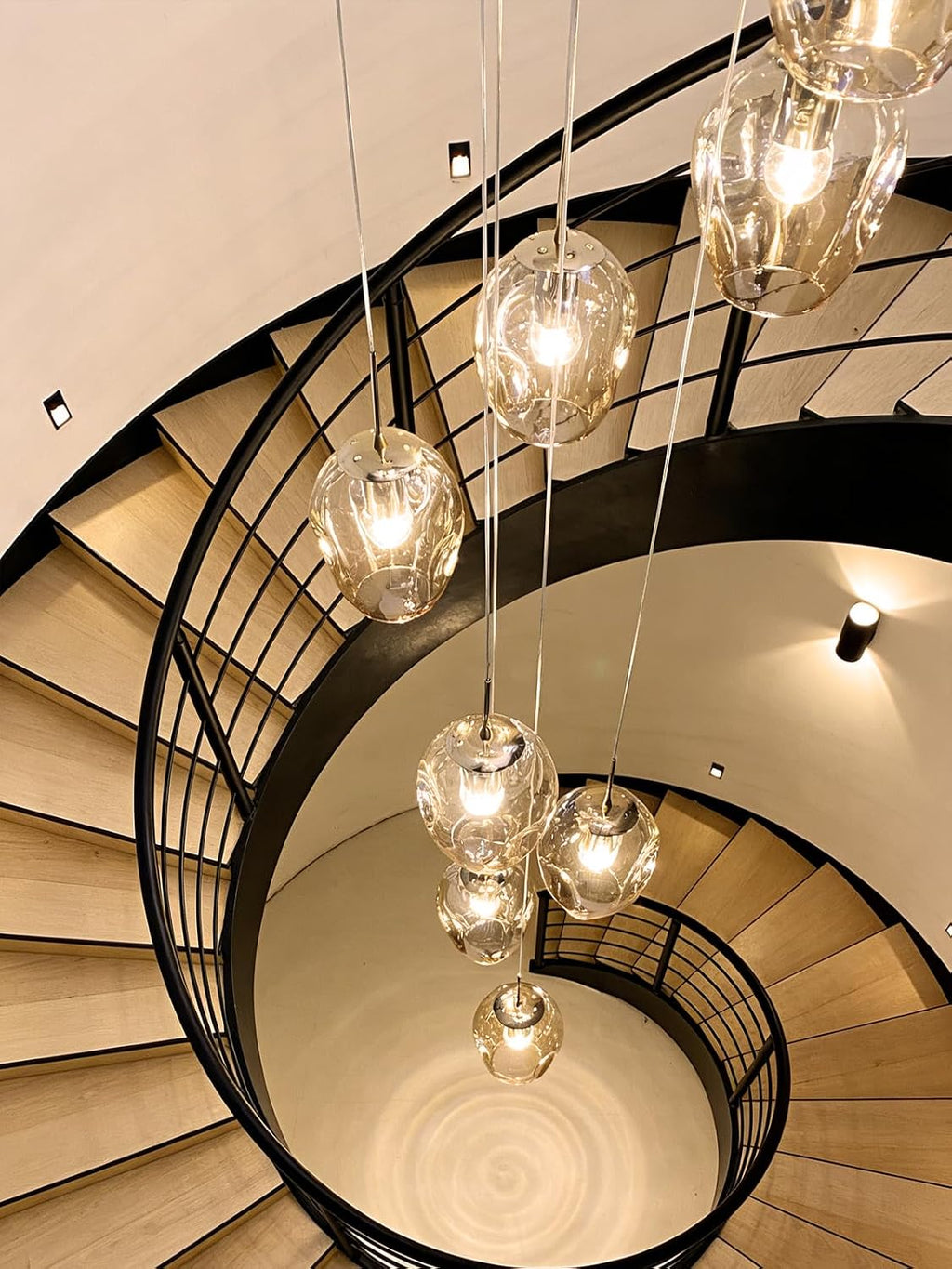 Long Chandeliers for High Ceilings,Modern Crystal Balls Pendant Light,Globe Raindrop Drop Lamp,Flush Mount Hanging Lighting Fixtures for Spiral Staircase,Foyer,Entryway,Living,15 Lights