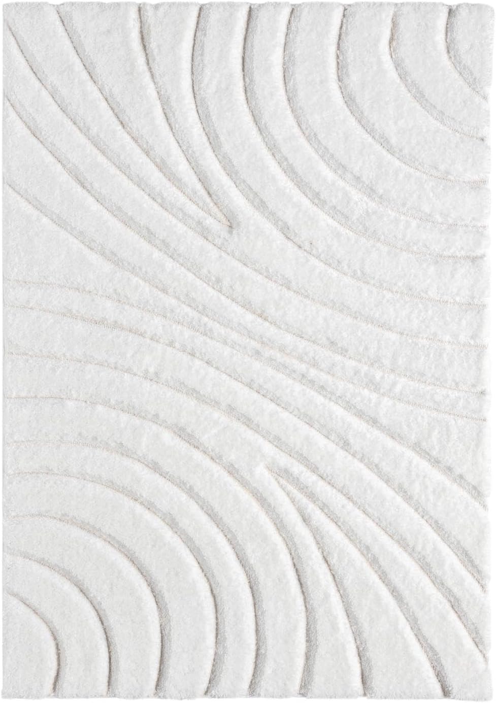 LUXE WEAVERS Modern Geometric Shag Area Rug Cream 5x7