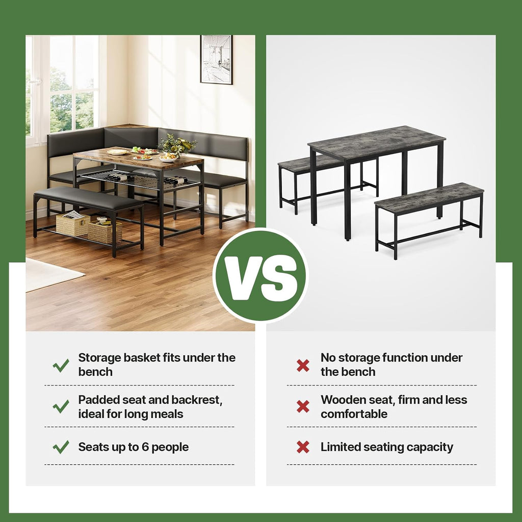 Concho Corner Dining Table Set with Soft Seat, Coffee Brown