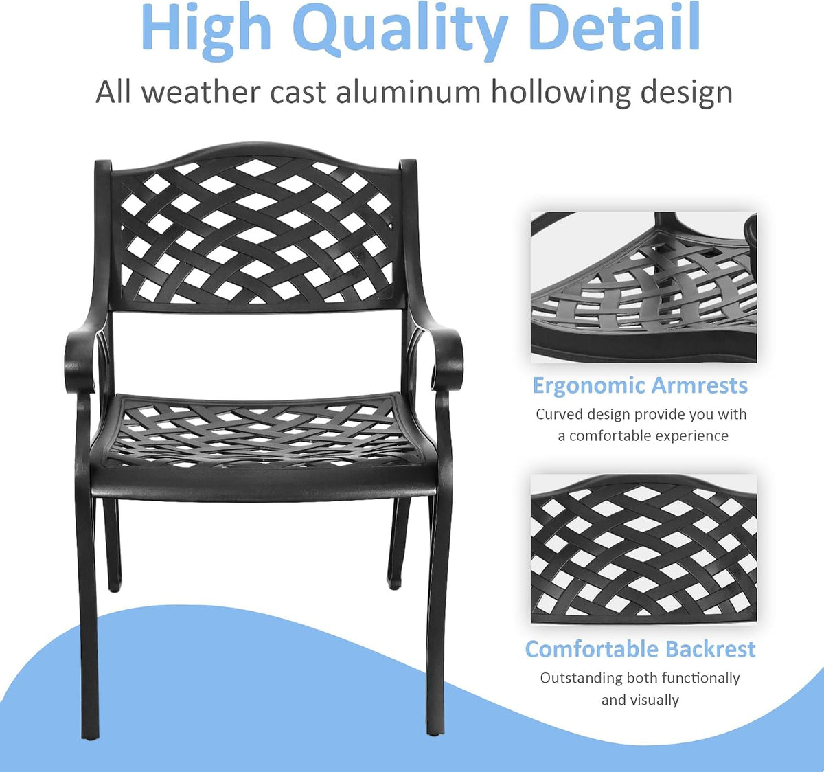 5 Piece Cast Aluminum Outdoor Dining Set, Outdoor Table and Chairs Set of 4, Patio Dining Set with 4 Chairs and 42" Round Table, Patio Conversation Set with 1.97" Umbrella Hole
