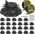 Deckit 24-Pack Adjustable Deck Support Pedestals, 1.18"–2.36" (30–60 mm), for 2×4 & 2×6 Joist Framing, Ground Support & Leveling for Patio, Shed Base & Floating Deck, Includes Joist Tape