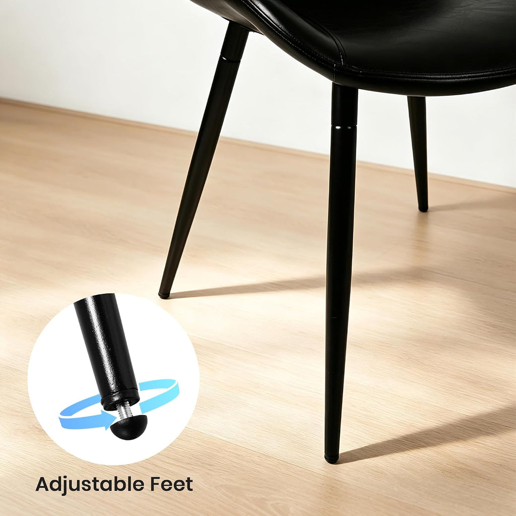 CangLong Modern Dining Chairs Set of 2, Faux Leather Upholstered Armless Accent Chairs with Soft Backrest & Metal Legs, for Living Room Meeting Room, Black