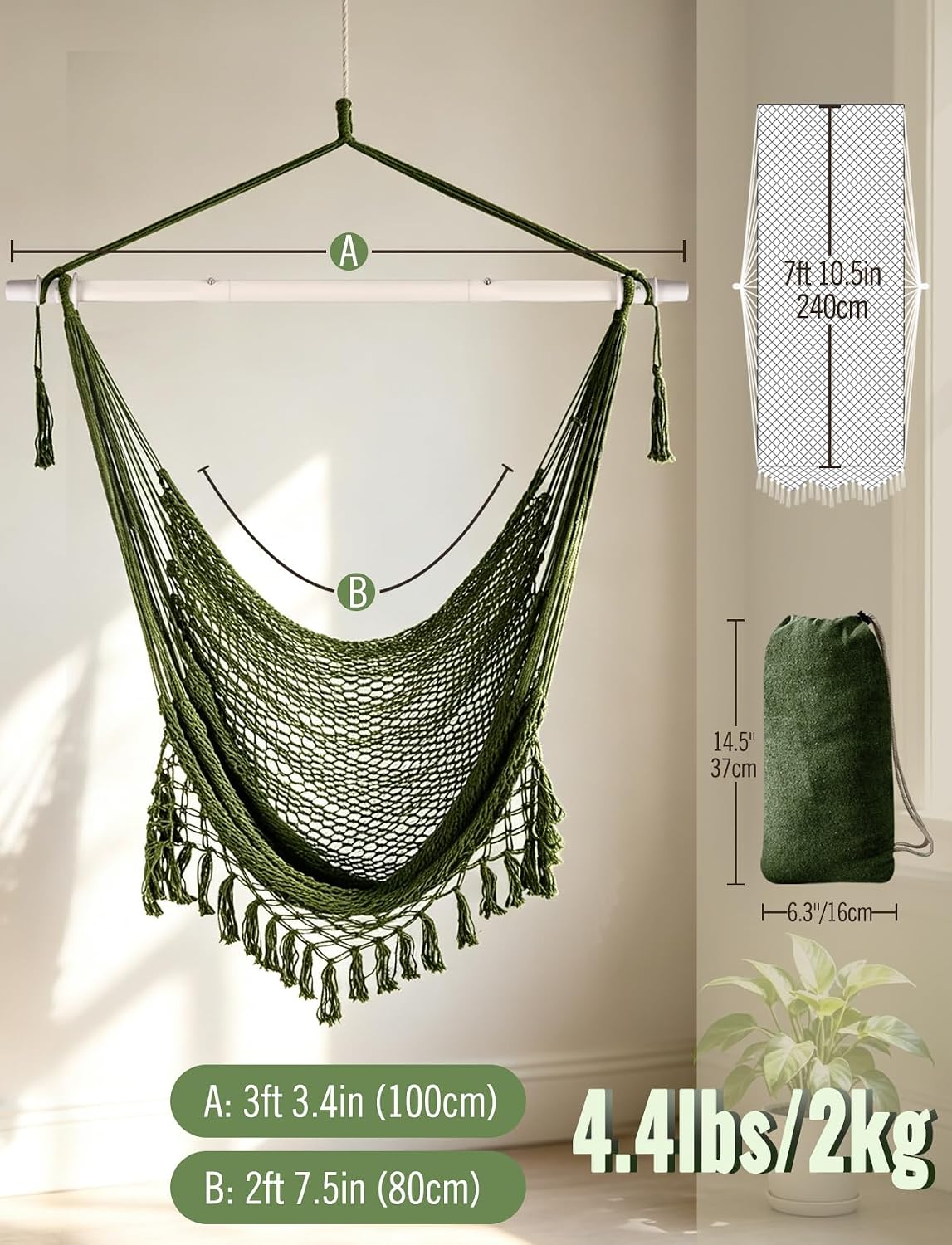 chihee hammock chair handmade woven mesh hanging seat, close-up detail