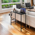 Black Modern Narrow Entryway Table - Skinny Sofa Table with Hooks for Living Room, Foyer, Bedroom, Corridor, Office
