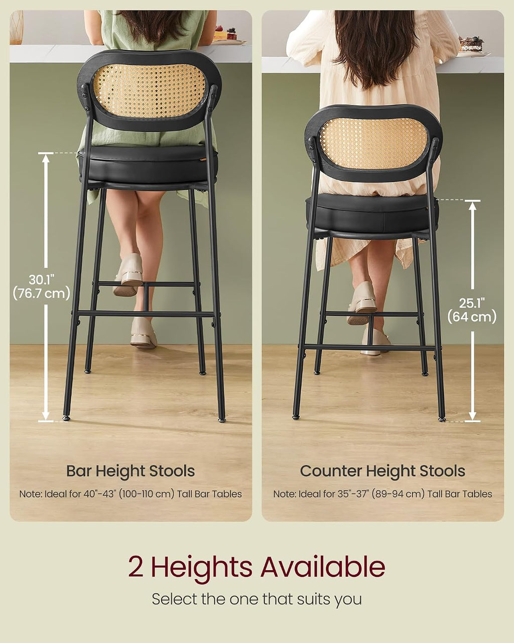 VASAGLE Counter Height Bar Stools Set of 2, PU Leather, 25.1-Inch