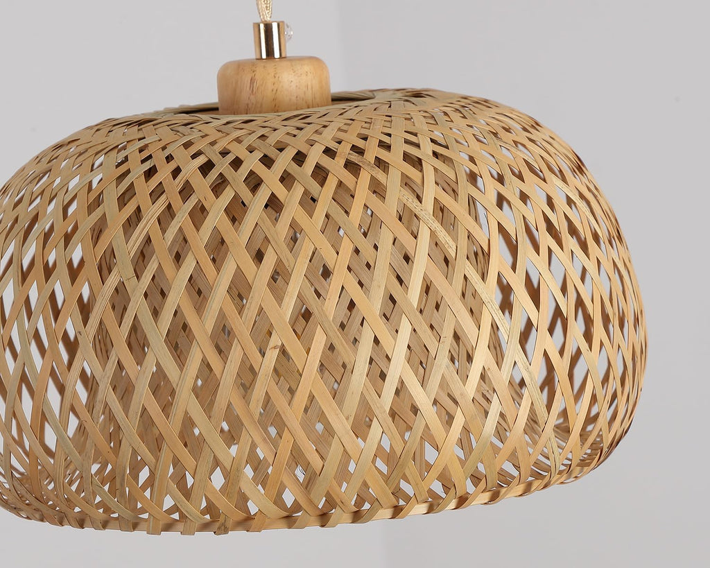 Bamboo Pendant Light Fixture One-Light Adjustable Boho Basket Handmade Woven Pendant Lighting for Kitchen Island Sink Farmhouse Dining Room