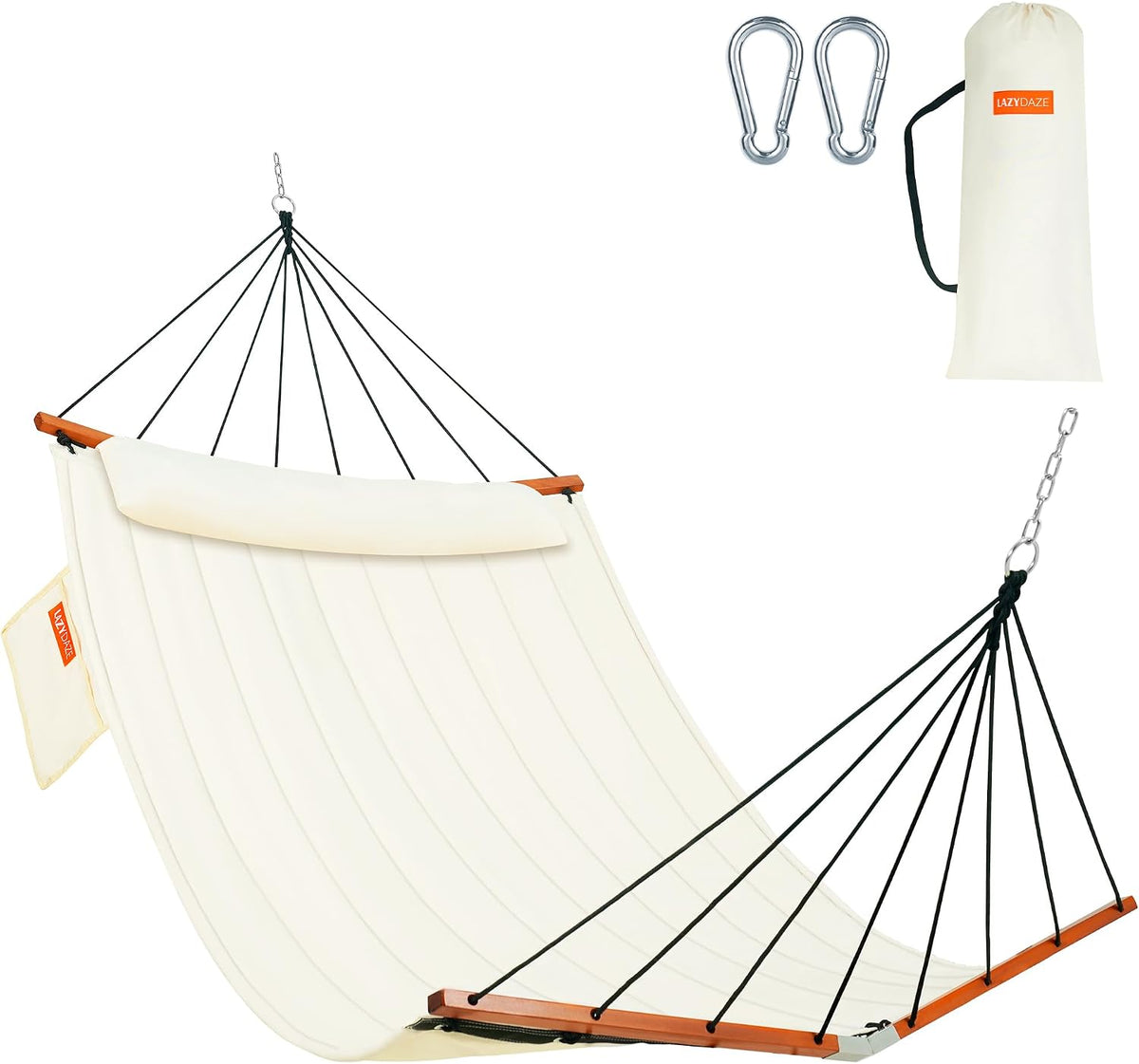 Lazy Daze Portable Hammock with Curved Spreader Bar & Carry Bag, Natural