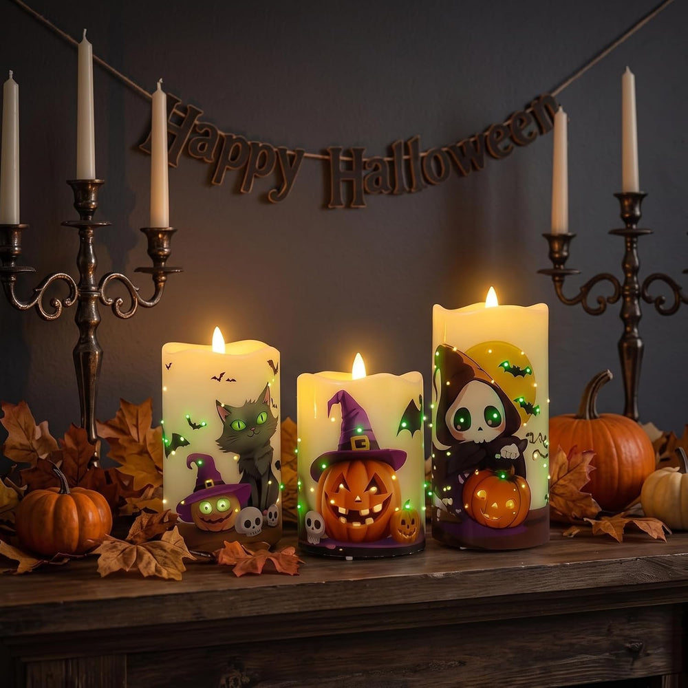 Halloween Flameless Candles, Battery Operated Candles with Remote