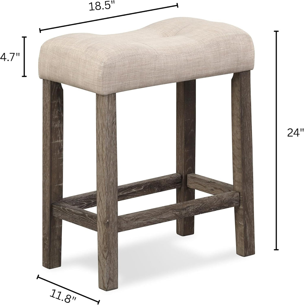 Roundhill Furniture Sora Button Tufted Counter Height Saddle Stools, Set of 2, Taupe