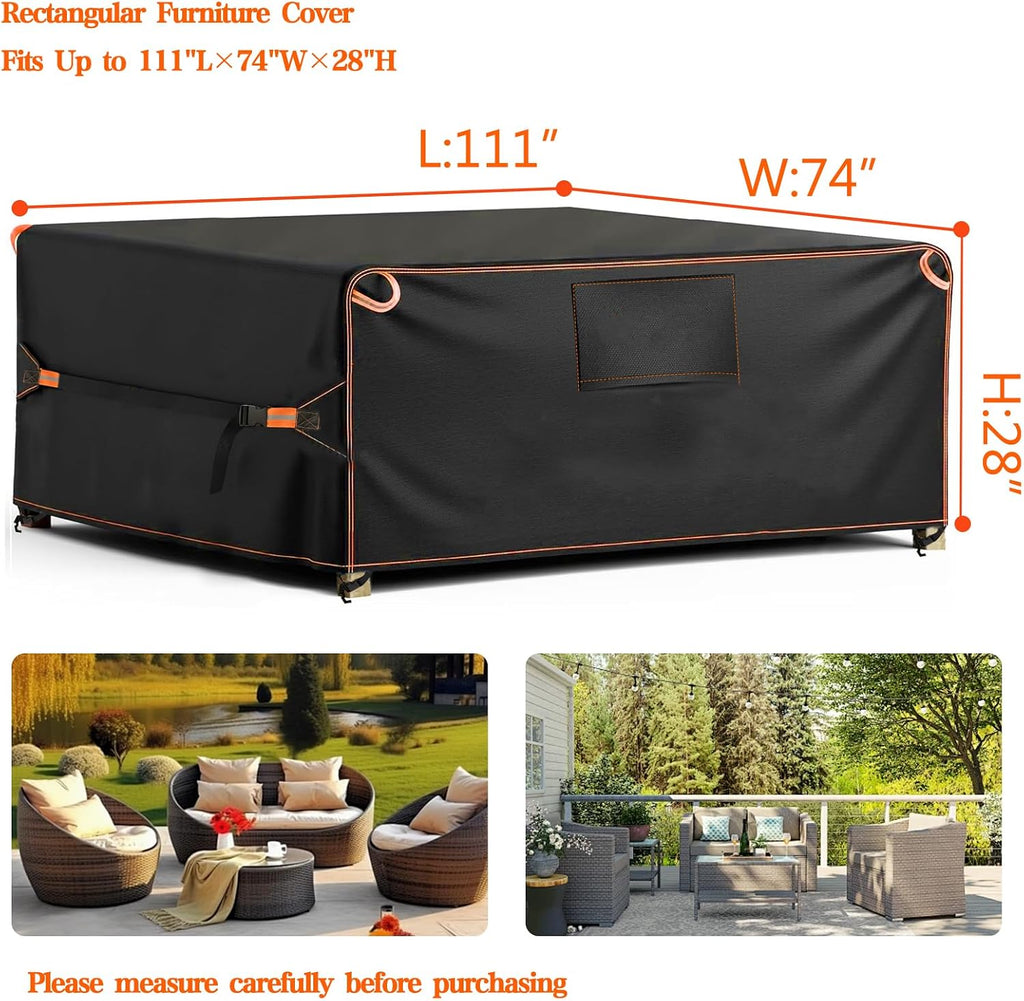 Outdoor Sofa Covers Waterproof, Rectangular Patio Table Chair Sofa Set Cover, Outdoor Sectional Sofa Covers with Upgraded Fastener Windproof Buckles 111" L×74" W×28" H