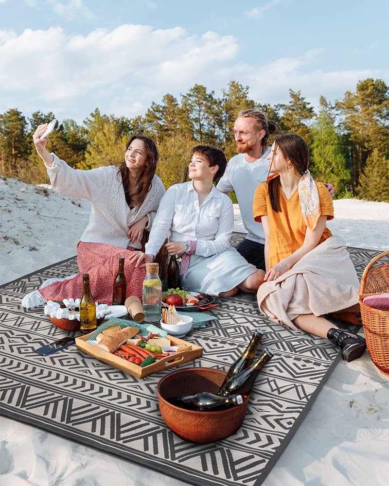 Outdoor Rug Carpet 9x12 ft, Flatweave Textured Outdoor Patio Rug Non Slip Indoor Outdoor Rugs with Rubber Particles Backing Boho Outdoor Area Rug for Patio Deck Front Porch Backyard Balcony
